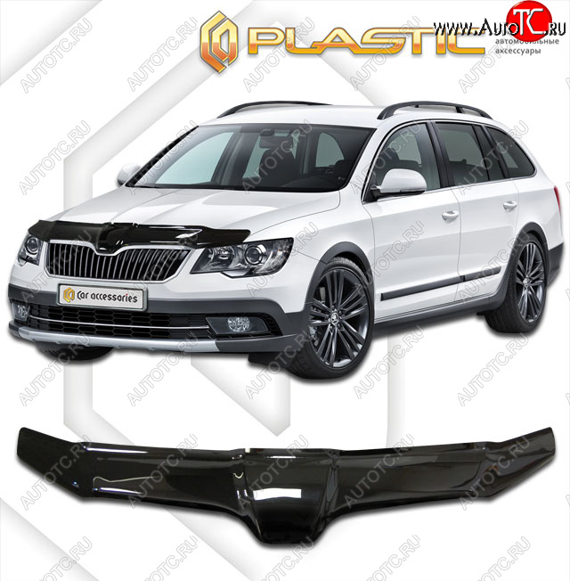 2 159 р. Дефлектор капота CA-Plastic  Skoda Superb  (B6) 3T (2013-2015) лифтбэк рестайлинг (classic черный, без надписи)  с доставкой в г. Кемерово