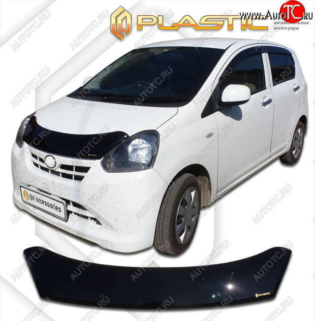 2 159 р. Дефлектор капота CA-Plastic  Subaru Pleo Plus  LA300F, LA310F (2012-2017) хэтчбек 5 дв. дорестайлинг, хэтчбек 5 дв. рестайлинг (classic черный, без надписи)  с доставкой в г. Кемерово