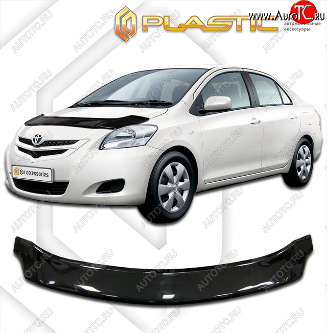 2 159 р. Дефлектор капота CA-Plastic  Toyota Yaris  XP90 (2006-2011) седан дорестайлинг, седан рестайлинг (classic черный, без надписи)  с доставкой в г. Кемерово