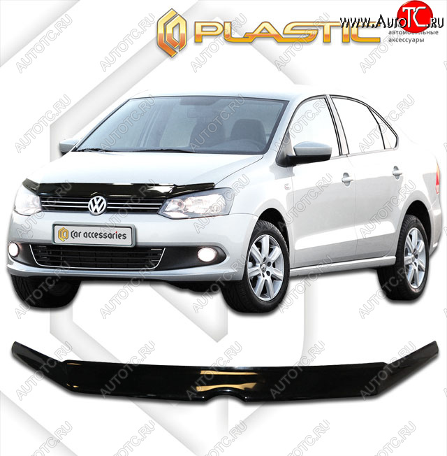 2 699 р. Дефлектор капота CA-Plastic Volkswagen Polo 5 седан дорестайлинг (2009-2015) (classic черный, без надписи)  с доставкой в г. Кемерово