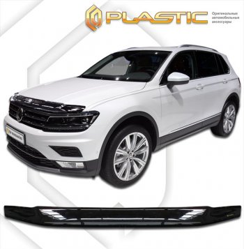 1 999 р. Дефлектор капота (без хром-пакета) CA-Plastic  Volkswagen Tiguan  Mk2 (2016-2022) дорестайлинг, рестайлинг (classic черный, без надписи)  с доставкой в г. Кемерово. Увеличить фотографию 1