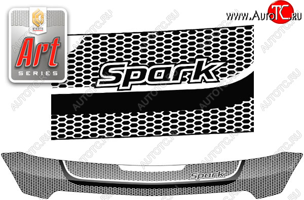 2 559 р. Дефлектор капота CA-Plastic  Chevrolet Spark  M300 (2010-2015) дорестайлинг (серия ART белая)  с доставкой в г. Кемерово