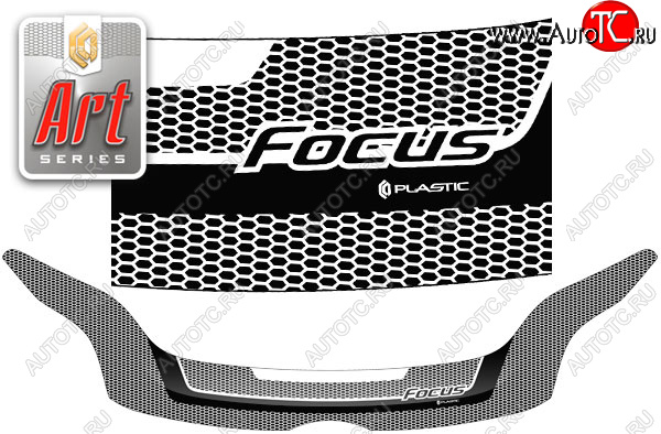 2 559 р. Дефлектор капота CA-Plastic  Ford Focus  3 (2010-2015) универсал дорестайлинг (серия ART белая)  с доставкой в г. Кемерово