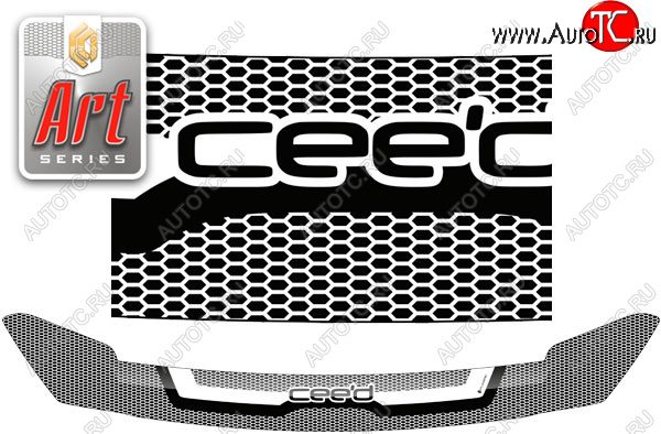 2 399 р. Дефлектор капота CA-Plastic  KIA Ceed  2 JD (2012-2018) дорестайлинг универсал, рестайлинг универсал (серия ART белая)  с доставкой в г. Кемерово