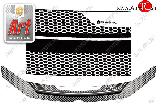 2 299 р. Дефлектор капота CA-Plastic  Volkswagen Polo  5 (2009-2015) седан дорестайлинг (Серия Art графит)  с доставкой в г. Кемерово