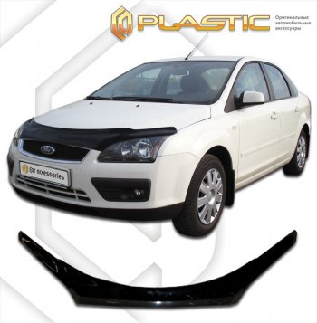 2 399 р. Дефлектор капота (exclusive) Classic черный CA Plastic на Ford Focus 2 седан-хэтчбэк 2005-2008  с доставкой в г. Кемерово. Увеличить фотографию 1