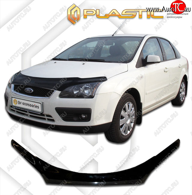 2 399 р. Дефлектор капота (exclusive) Classic черный CA Plastic на Ford Focus 2 хэтчбэк 2005-2008  с доставкой в г. Кемерово