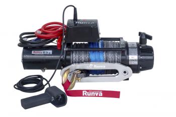 93 329 р. Лебёдка электрическая 24V Runva 12500 lbs 5670 кг (влагозащищенная) синтетический трос RUNVA ewb12500ssr24v  с доставкой в г. Кемерово. Увеличить фотографию 1