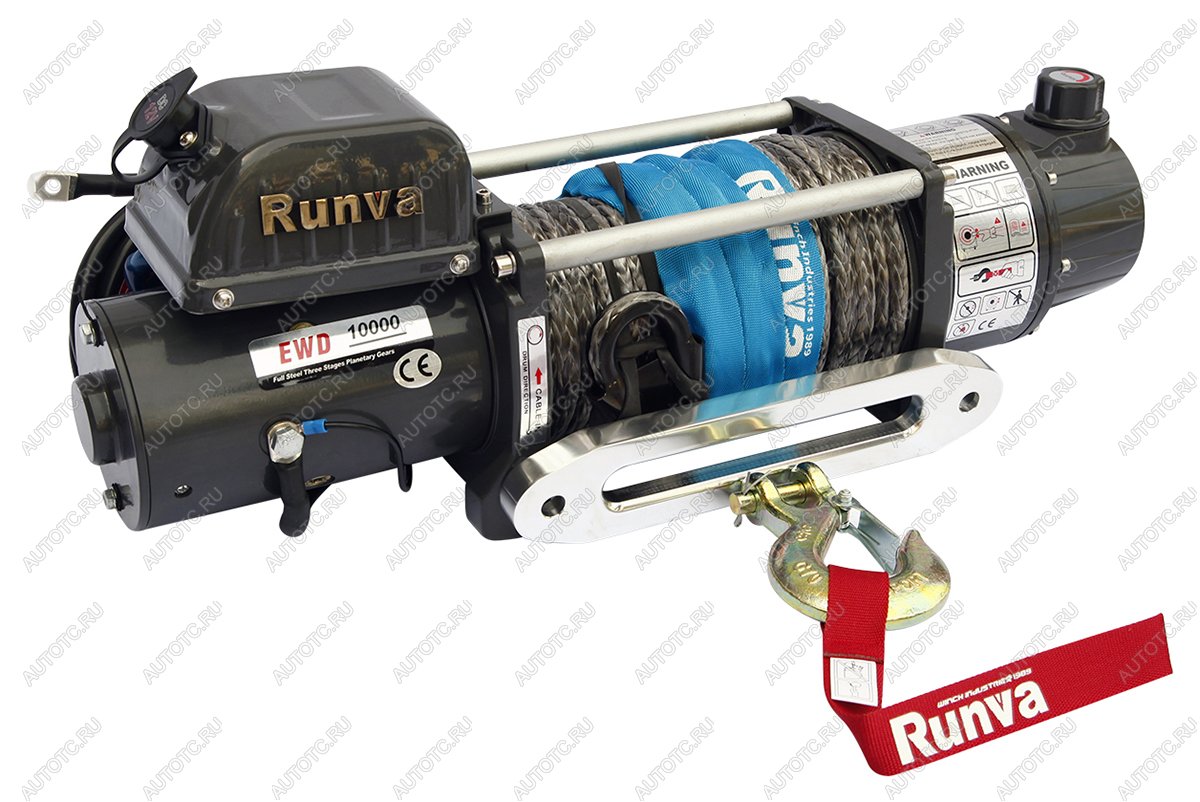 65 479 р. Лебёдка электрическая двухскоростная 12V Runva 10000 lbs 4500 кг (синтетический трос) RUNVA ewd10000usr  с доставкой в г. Кемерово