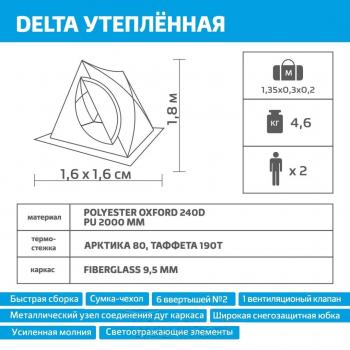 10 699 р. Палатка зимняя двускатная HELIOS DELTA Комфорт, утепленная HELIOS hs-isdc-bg  с доставкой в г. Кемерово. Увеличить фотографию 17