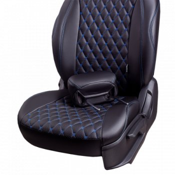 13 949 р. Чехлы сидений (РЗС 60/40, подлок., 3Г, Орегон) БАЙРОН Lord Autofashion  Chery Tiggo 7 PRO (2019-2025) (черный, вставка черная, строчка синяя)  с доставкой в г. Кемерово. Увеличить фотографию 5