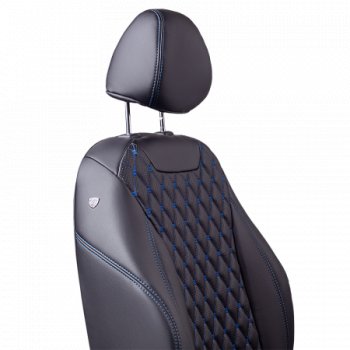 13 949 р. Чехлы сидений (РЗС 60/40, подлок., 3Г, Орегон) БАЙРОН Lord Autofashion  Chery Tiggo 7 PRO (2019-2025) (черный, вставка черная, строчка синяя)  с доставкой в г. Кемерово. Увеличить фотографию 7