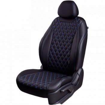 14 999 р. Комплект чехлов сидений Lord Auto(Экокожа Ромб)  Chevrolet Aveo ( T200,  T250) (2002-2011) хэтчбек 5 дв, седан, седан рестайлинг, хэтчбек 5 дв рестайлинг (Черный+синий)  с доставкой в г. Кемерово. Увеличить фотографию 2