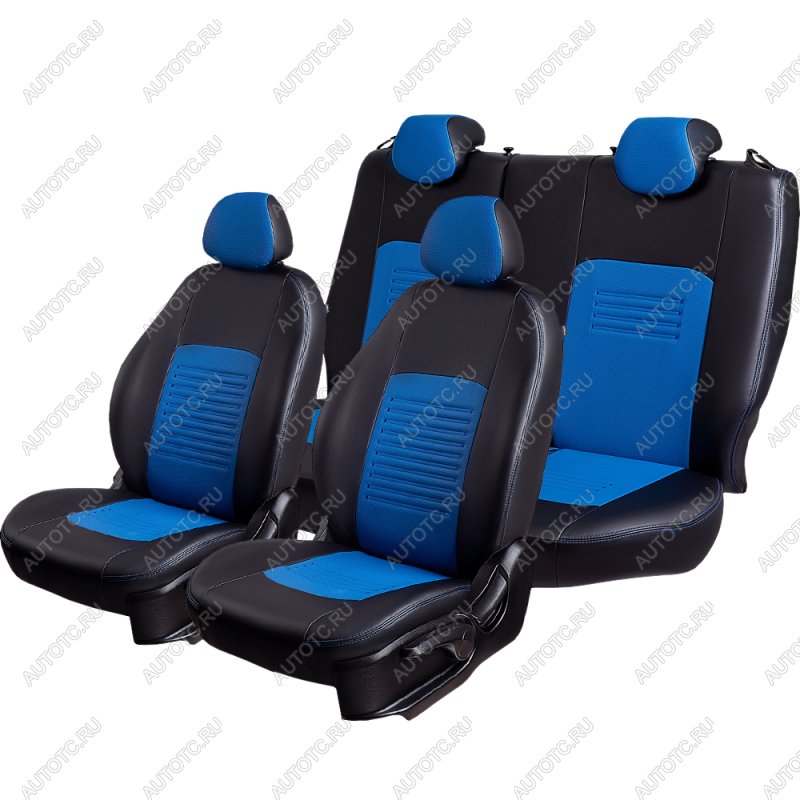9 449 р. Комплект чехлов для сидений ( N100, ЦЗС, Экокожа Илана+Орегон), Lord Autofashion ТУРИН Daewoo Nexia дорестайлинг (1995-2008) (Черный, вставка синяя, строчка синяя)  с доставкой в г. Кемерово