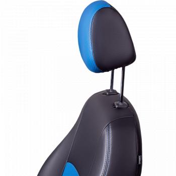 9 449 р. Комплект чехлов для сидений ( N100, ЦЗС, Экокожа Илана+Орегон), Lord Autofashion ТУРИН Daewoo Nexia дорестайлинг (1995-2008) (Черный, вставка синяя, строчка синяя)  с доставкой в г. Кемерово. Увеличить фотографию 2
