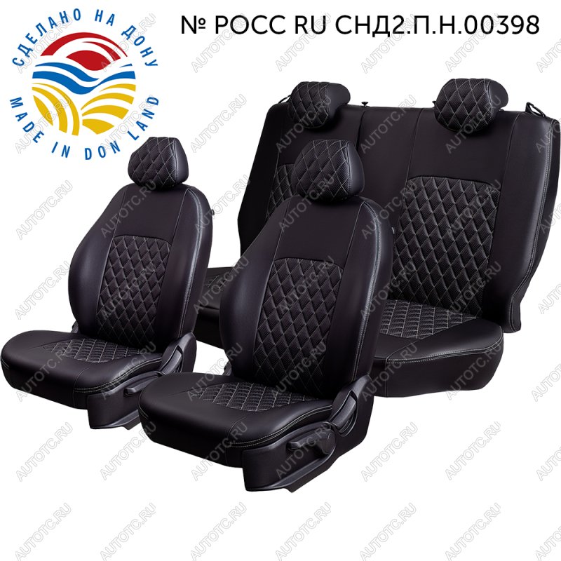 7 199 р. Чехлы для сидений (РЗС60/40, Экокожа Илана+Орегон) ТУРИН РОМБ Lord Auto Ford Focus 3 седан рестайлинг (2014-2019) (черный/серый)  с доставкой в г. Кемерово