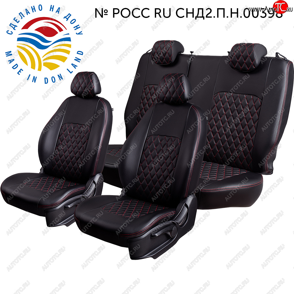 7 199 р. Чехлы сидений (РЗС6040+подлок., 3Г) Турин Ромб LordAutofashion  Haval Jolion (2020-2024) дорестайлинг (черный/красная строчка)  с доставкой в г. Кемерово