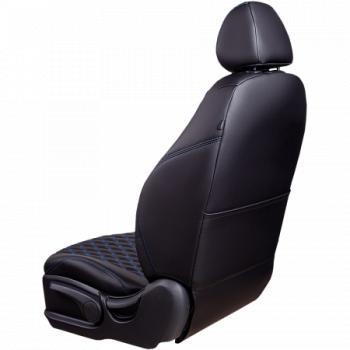 19 649 р. Комплект чехлов для сидений (РЗС 40/60 2Г Орегон) БАЙРОН Lord Autofashion KIA Ceed 2 JD дорестайлинг, хэтчбэк (2012-2015) (черный, вставка черная, строчка синяя)  с доставкой в г. Кемерово. Увеличить фотографию 3