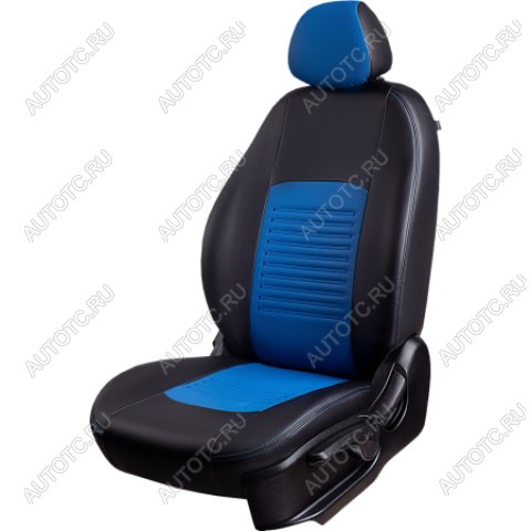 9 449 р. Комплект чехлов для сидений (РЗС 40/60 3П Илана+Орегон) ТУРИН СТ Lord Autofashion KIA Cerato 4 BD дорестайлинг, хэтчбэк (2018-2021) (черный, вставка синяя, строчка синяя)  с доставкой в г. Кемерово