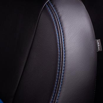 9 449 р. Комплект чехлов для сидений (РЗС 40/60 3П Илана+Орегон) ТУРИН СТ Lord Autofashion KIA Cerato 4 BD дорестайлинг, хэтчбэк (2018-2021) (черный, вставка синяя, строчка синяя)  с доставкой в г. Кемерово. Увеличить фотографию 5