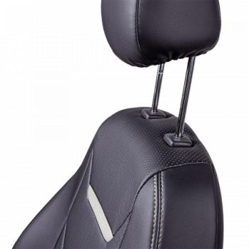 18 099 р. Комплект чехлов для сидений (ЦЗС 2П Орегон) ТУРИН-2 Lord Autofashion  Renault Logan  2 (2014-2018) дорестайлинг (черный, вставка черная+белая, строчка белая)  с доставкой в г. Кемерово. Увеличить фотографию 3