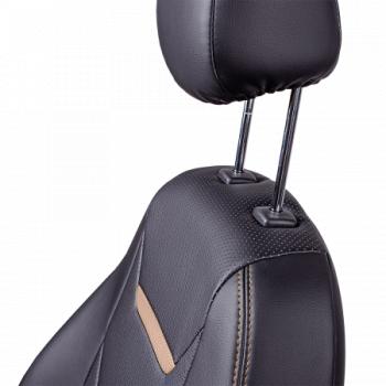 10 299 р. Комплект чехлов для сидений (ЦЗС 2П Орегон) ТУРИН-2 Lord Autofashion  Renault Logan  2 (2014-2018) дорестайлинг (черный, вставка черная+бежевая, строчка бежевая)  с доставкой в г. Кемерово. Увеличить фотографию 5