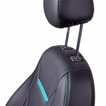 10 299 р. Комплект чехлов для сидений (к.Ambition РЗСиС 40/60 2Г Орегон) ТУРИН-2 Lord Autofashion  Skoda Fabia  Mk2 (2007-2014) универсал дорестайлинг, хэтчбэк дорестайлинг, универсал рестайлинг, хэтчбэк рестайлинг (черный, вставка черная+бирюза, строчка бирюза)  с доставкой в г. Кемерово. Увеличить фотографию 4