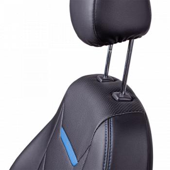 24 699 р. Комплект чехлов для сидений (к.Ambition РЗСиС 40/60 2 Г Орегон) ТУРИН-2 Lord Autofashion  Skoda Fabia  Mk2 (2007-2014) универсал дорестайлинг, хэтчбэк дорестайлинг, универсал рестайлинг, хэтчбэк рестайлинг (черный, вставка черная+синяя, строчка синяя)  с доставкой в г. Кемерово. Увеличить фотографию 2