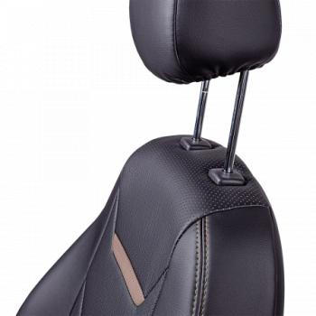 21 699 р. Комплект чехлов для сидений (к.Ambition РЗСиС 40/60 2 Г Орегон) ТУРИН-2 Lord Autofashion  Skoda Fabia  Mk2 (2007-2014) универсал дорестайлинг, хэтчбэк дорестайлинг, универсал рестайлинг, хэтчбэк рестайлинг (черный, вставка черная+темно-коричневая, строчка темно-коричневая)  с доставкой в г. Кемерово. Увеличить фотографию 3
