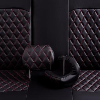 7 249 р. Комплект чехлов для сидений (3 места Илана+Орегон) ТУРИН ст РОМБ Lord Autofashion ГАЗ ГАЗель Next A62,А65 автобус (2016-2025) (черный, вставка черная+красная, строчка красная)  с доставкой в г. Кемерово. Увеличить фотографию 8