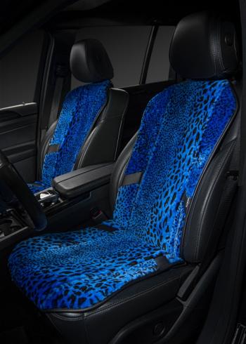 14 949 р. Накидка на сиденье (1 место Р. 5419 натур. мех) Меховая Lord Autofashion   (рысь-леопард на синем, строчка черная)  с доставкой в г. Кемерово. Увеличить фотографию 2