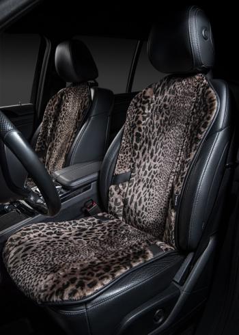 14 949 р. Накидка на сиденье (1 место Р. 7415 натур. мех) Меховая Lord Autofashion   (рысь-леопард на коричневом, строчка чёрная)  с доставкой в г. Кемерово. Увеличить фотографию 4