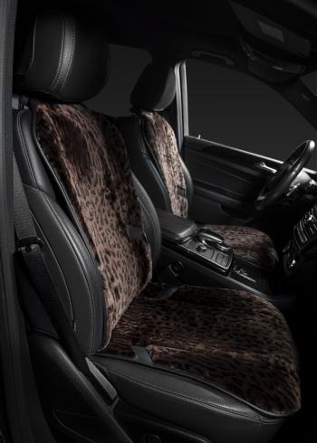 14 949 р. Накидка на сиденье (1 место Р. 7519 натур. мех) Меховая Lord Autofashion   (орех-леопард, строчка черная)  с доставкой в г. Кемерово. Увеличить фотографию 2