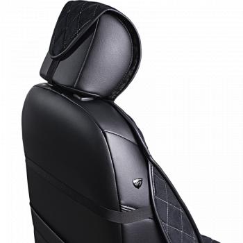 3 099 р. Накидка на сиденье (2 места Софа) ФЕНИКС ст РОМБ Lord Autofashion   (черный, строчка бежевая)  с доставкой в г. Кемерово. Увеличить фотографию 2