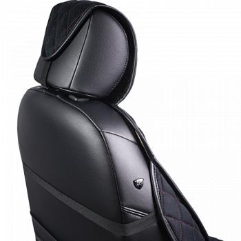 3 099 р. Накидка на сиденье (2 места Софа) ФЕНИКС ст РОМБ Lord Autofashion   (черный, строчка красная)  с доставкой в г. Кемерово. Увеличить фотографию 6