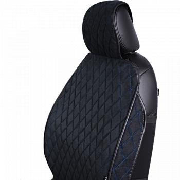 3 099 р. Накидка на сиденье (2 места Софа) ФЕНИКС ст РОМБ Lord Autofashion   (черный, строчка синяя)  с доставкой в г. Кемерово. Увеличить фотографию 6