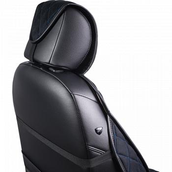 3 099 р. Накидка на сиденье (2 места Софа) ФЕНИКС ст РОМБ Lord Autofashion   (черный, строчка синяя)  с доставкой в г. Кемерово. Увеличить фотографию 2
