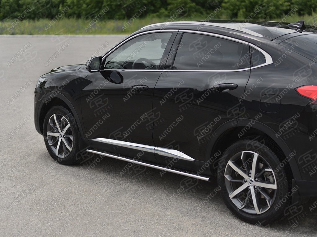 20 999 р. Пороги труба d42 с листом SLITKOFF Haval F7x рестайлинг (2022-2024) (лист алюминиевый, проф. нержавейка)  с доставкой в г. Кемерово