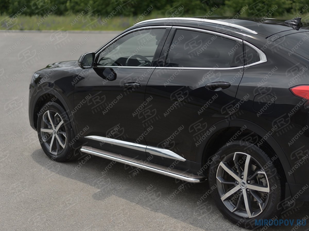 31 849 р. Пороги труба d42 с листом SLITKOFF  Haval F7x (2022-2024) рестайлинг (лист нержавейка, проф. нержавейка)  с доставкой в г. Кемерово