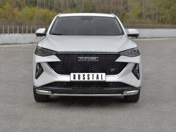 13 999 р. Защита переднего бампера d42 *42 уголки SLITKOFF Haval F7x рестайлинг (2022-2024) (нержавейка полированная)  с доставкой в г. Кемерово. Увеличить фотографию 1