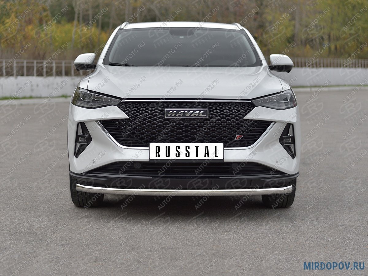 13 399 р. Защита переднего бампера d63 секции SLITKOFF  Haval F7x (2022-2024) рестайлинг (нержавейка полированная)  с доставкой в г. Кемерово