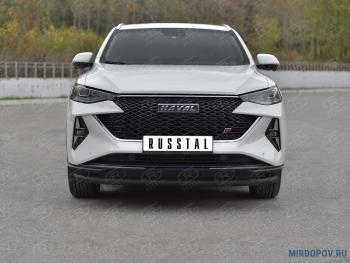 9 999 р. Защита переднего бампера d63 секции SLITKOFF  Haval F7x (2022-2024) рестайлинг (нержавейка окрашенная в черный цвет)  с доставкой в г. Кемерово. Увеличить фотографию 1