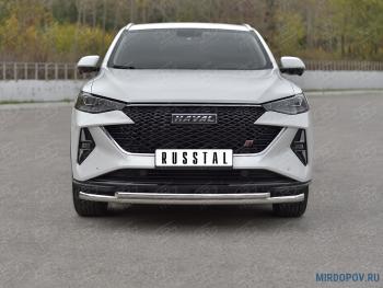 14 999 р. Защита переднего бампера d63*42 дуга SLITKOFF  Haval F7x (2022-2024) рестайлинг (нержавейка полированная)  с доставкой в г. Кемерово. Увеличить фотографию 1