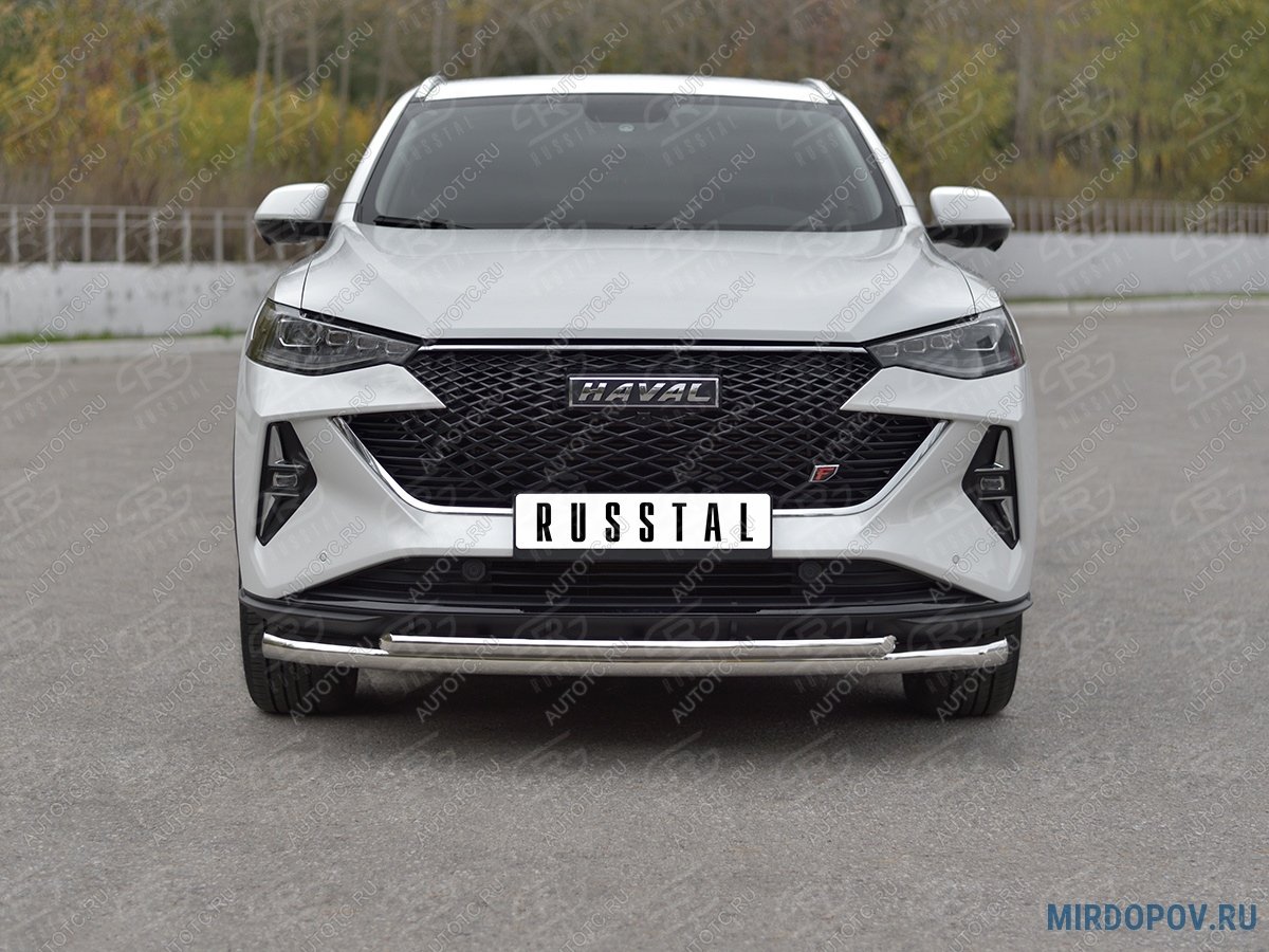 14 999 р. Защита переднего бампера d63*42 дуга SLITKOFF  Haval F7x (2022-2024) рестайлинг (нержавейка полированная)  с доставкой в г. Кемерово