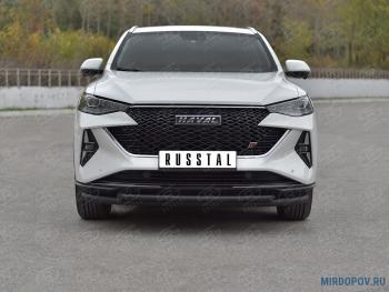 12 349 р. Защита переднего бампера d63*42 дуга SLITKOFF Haval F7x рестайлинг (2022-2024) (нержавейка окрашенная в черный цвет)  с доставкой в г. Кемерово. Увеличить фотографию 1