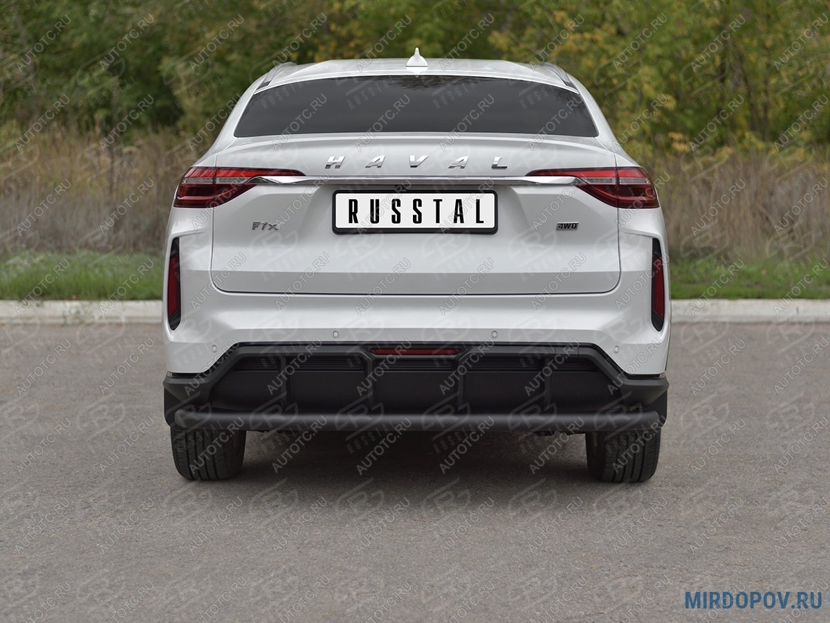 9 399 р. Защита заднего бампера d63 секции SLITKOFF  Haval F7x (2022-2024) рестайлинг (нержавейка окрашенная в черный цвет)  с доставкой в г. Кемерово