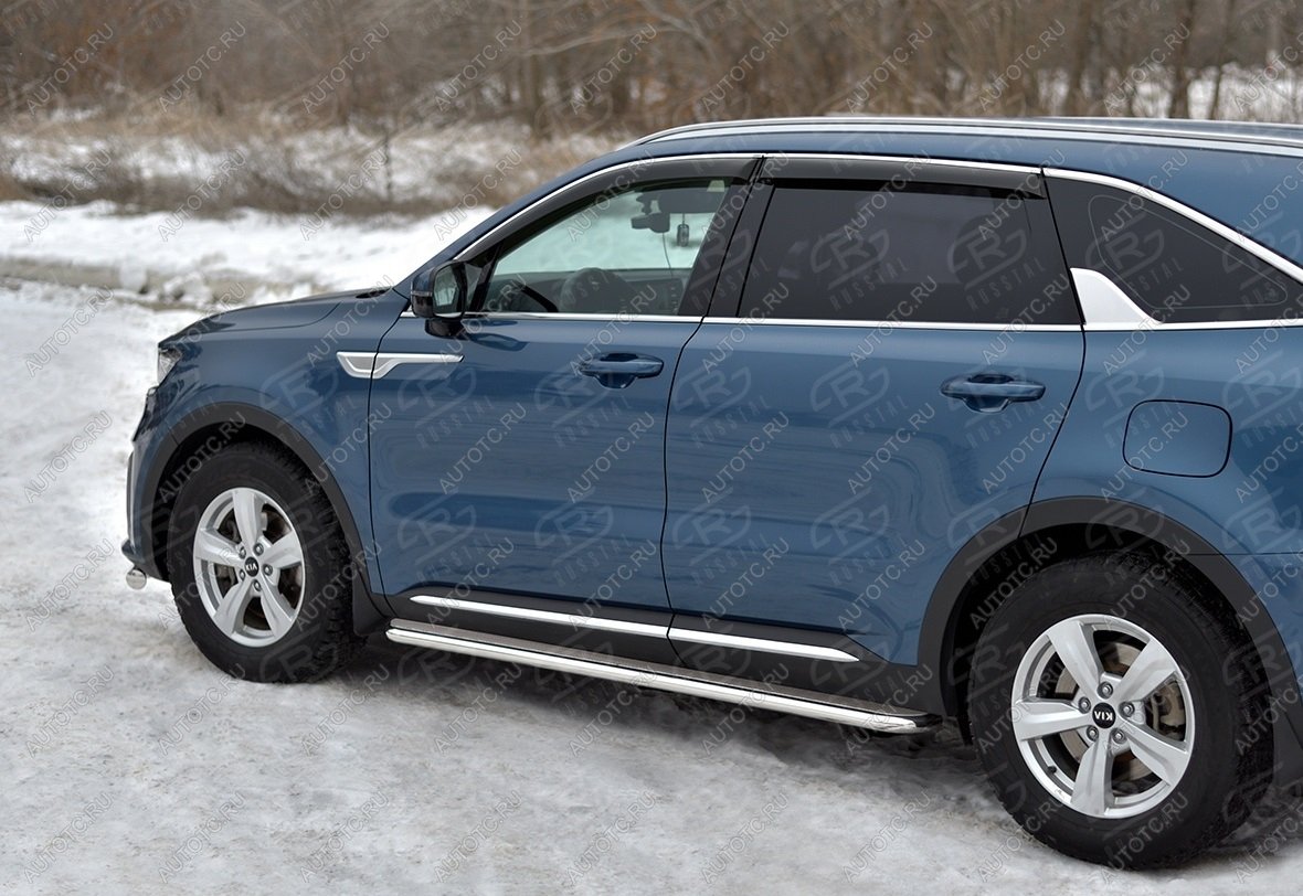 32 999 р. Пороги труба d42 с листом SLITKOFF  KIA Sorento  MQ4 (2020-2022) (лист нержавейка)  с доставкой в г. Кемерово