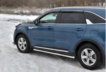 Пороги труба d63 секции SLITKOFF KIA Sorento  MQ4 (2020-2022) (серые)