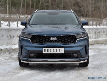 11 199 р. Защита переднего бампера d42 секции SLITKOFF  KIA Sorento  MQ4 (2020-2022) (нержавейка полированная)  с доставкой в г. Кемерово. Увеличить фотографию 1