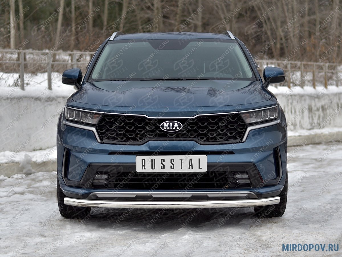 13 399 р. Защита переднего бампера d63 секции SLITKOFF  KIA Sorento  MQ4 (2020-2022) (нержавейка полированная)  с доставкой в г. Кемерово